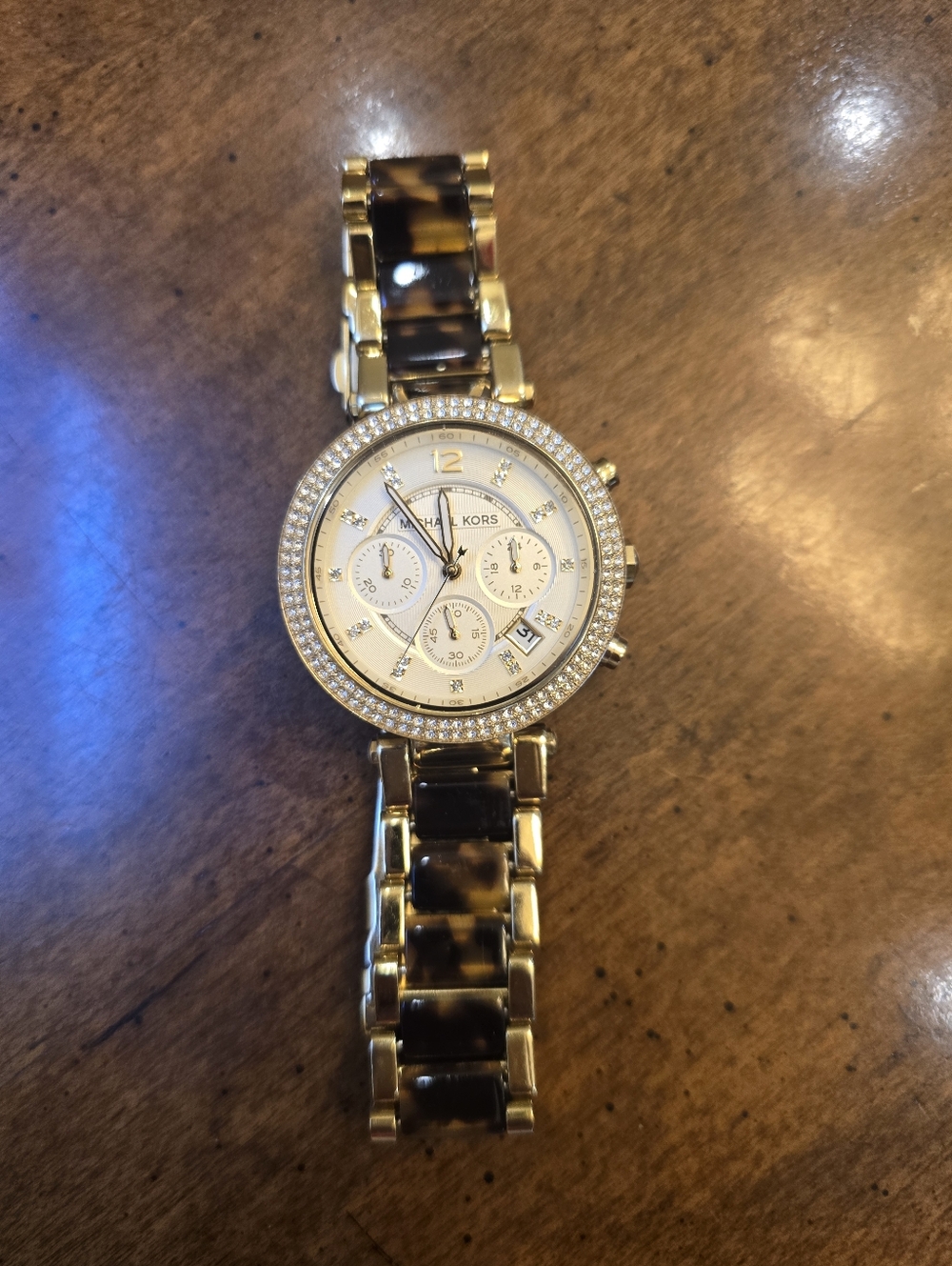 Michael Kors Gold and Tortoiseshell-Link Women's Chronograph Watch-NEEDS BATTERY